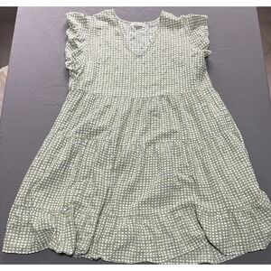 Women's Indigo Soul Gingham Tiered Dress, White Green, Size XL